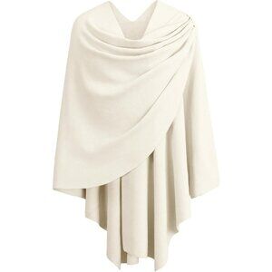Women's 1-ivory Cross Front Poncho Sweater Wrap Knitted Elegant Shawls Cape